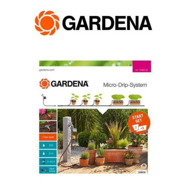 Conjunto inicial para vasos com flores M com automático Gardena c/1 Tubo de ligação 15m e 1 Tubo de alimentação 10m