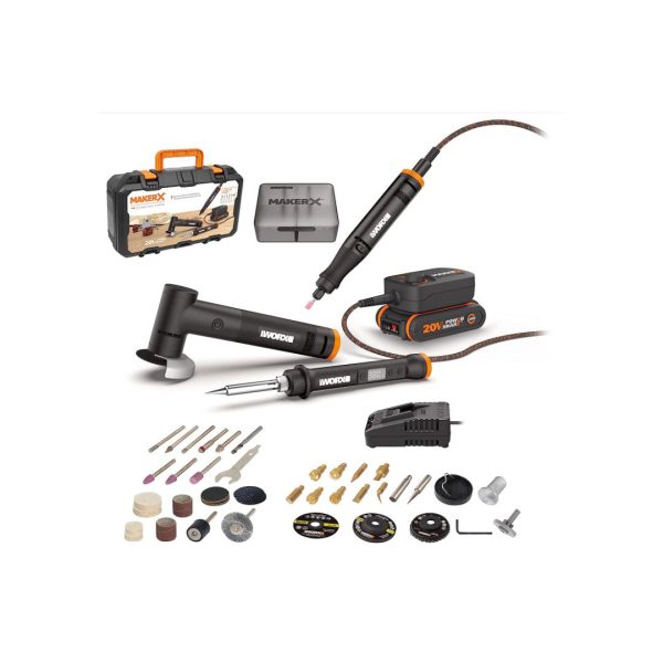 Kit MakerX Ferramenta rotativa + Rebarbadora + Mini soldador 20V Worx