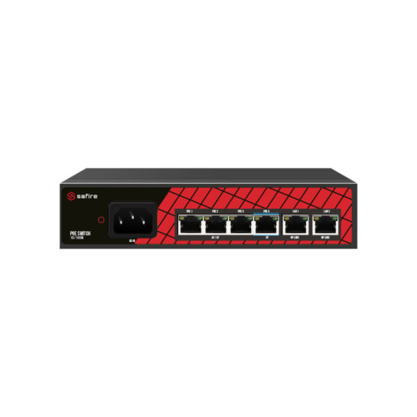 Safire Switch Hi-PoE com 4 PoE RJ45+2 Uplink RJ45 - SF-SW0604HIPOE-60