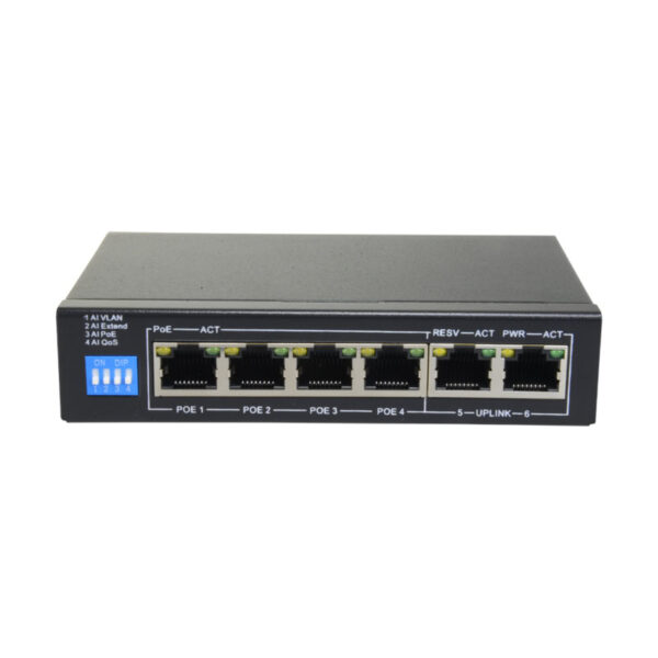 Switch PoE Safire com 4 PoE RJ45+2 Uplink RJ45 - SF-SW0604POE-G-60