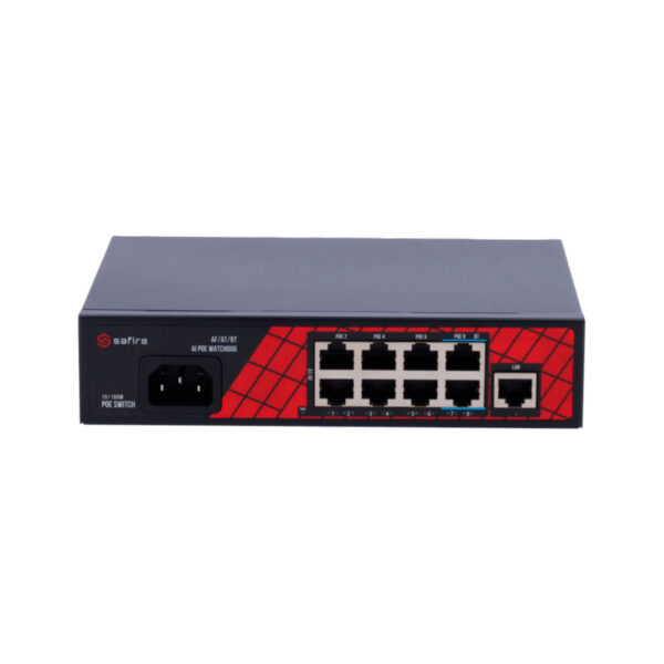 Safire Switch Hi-PoE com 8 PoE RJ45+1 Uplink RJ45 - SF-SW0908HIPOE-120