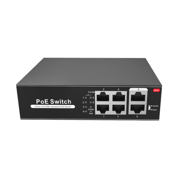 Switch PoE com 4 PoE RJ45+2 Uplink RJ45
