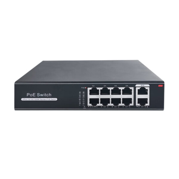 Switch PoE com 8 RJ45 10/100/1000 Mbps+2 RJ45 Uplink 10/100/1000Mbps