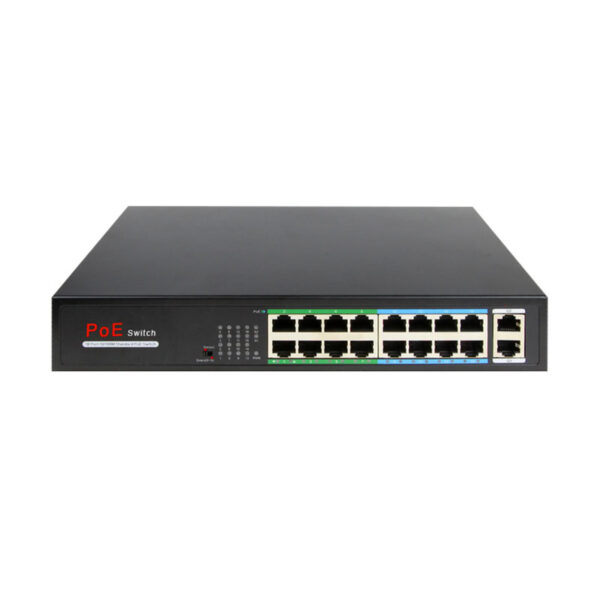 Switch PoE com 16 RJ45 10/100Mbps+2 RJ45 Uplink 10/100/1000Mbps