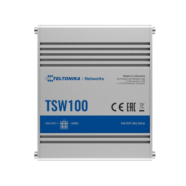 Teltonika Switch PoE não Gerenciável Industrial com 5 Ethernet RJ45 10/100/1000Mbps - TK-TSW100