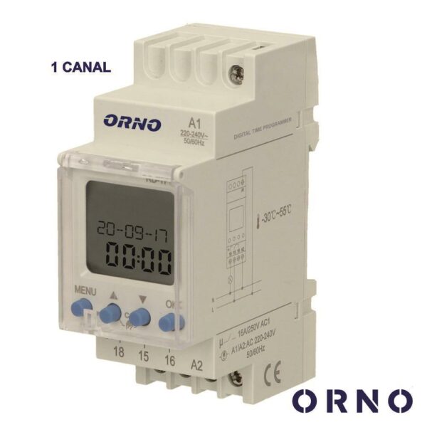 Temporizador Astronómico Digital 16A 230V P/ Calha Din ORNO