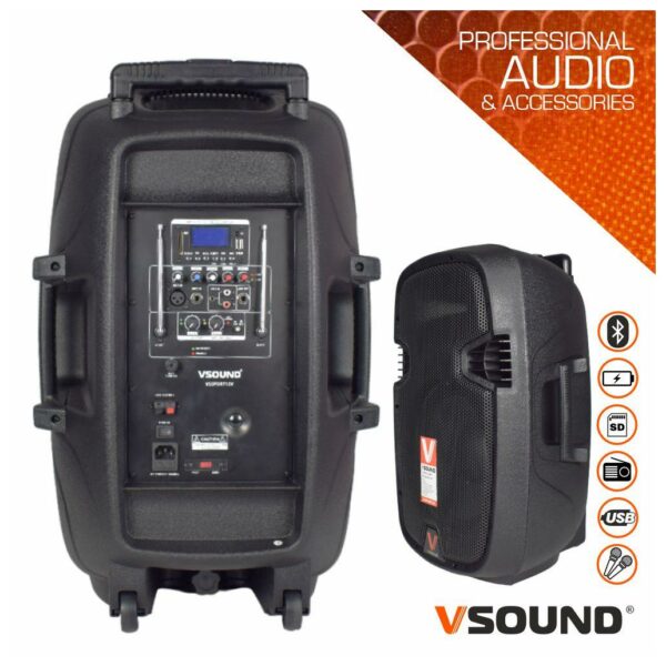 Coluna Amplificada 15" 700W USB/BT/SD/Bat/2xMIC UHF VSOUND - Image 2