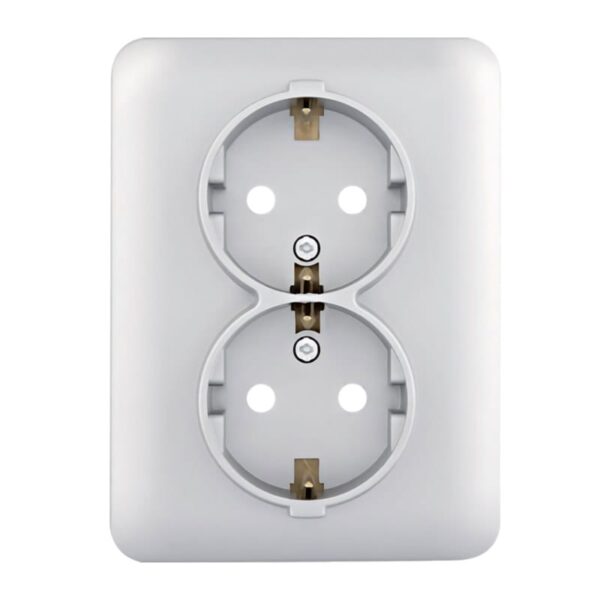 Lumina - Tomada 2x Schuko C/Obtur. - Branco/Prata Hager - Image 2
