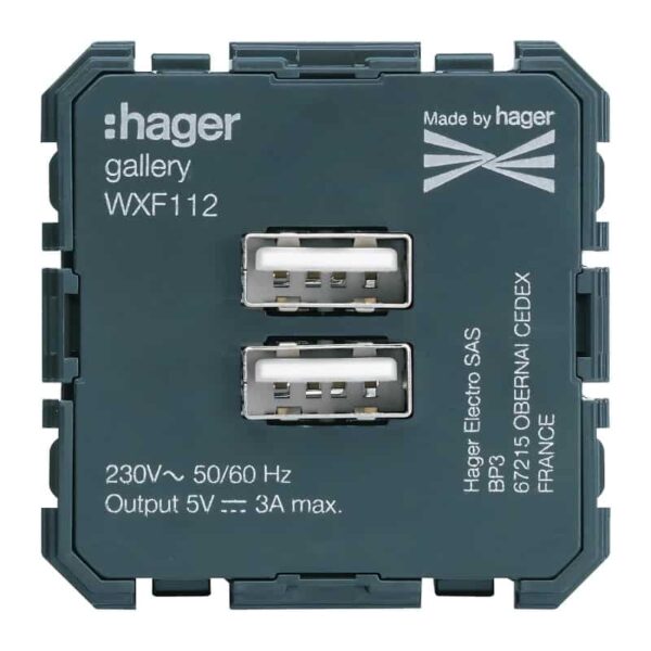 Gallery 2M Tomada USB Carreg. 3A Hager