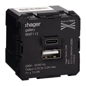Gallery 2M Tomada USB A+C Carreg. 3A Hager