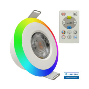 Downlight Redondo Fixo 6W Chip Led Lumileds IP44 RGB+CCT Dimável + Comando 520lm