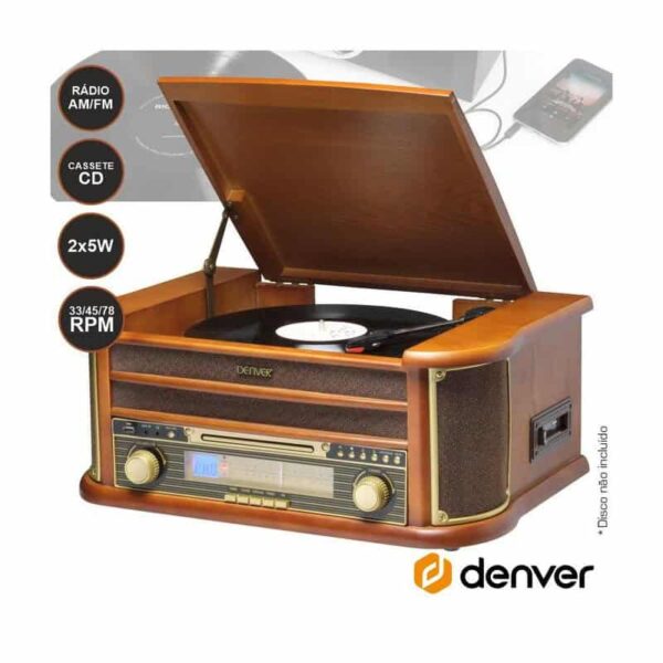 Gira-Discos 33/45/78RPM AM/FM/Cd/Cassete 2x5W DENVER - MCR-50MK3