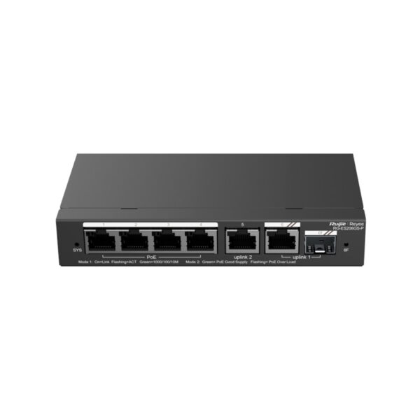 Reyee Switch PoE Cloud com 4 PoE+2 Rj45+1 SFP Combo - RG-ES206GS-P