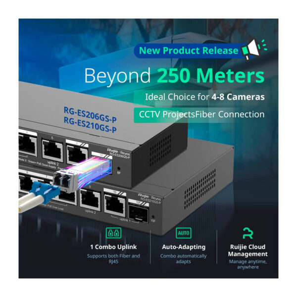 Reyee Switch PoE Cloud com 4 PoE+2 Rj45+1 SFP Combo - RG-ES206GS-P - Image 6