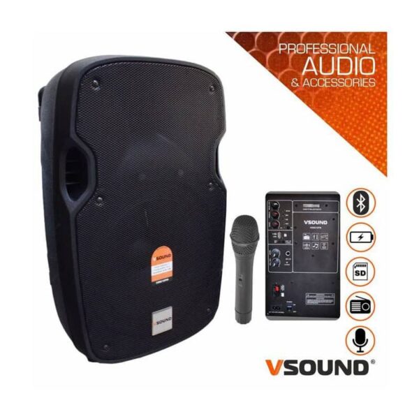 Coluna Amplificada 12" 600W USB/BT/SD/BAT MIC S/Fios VSOUND