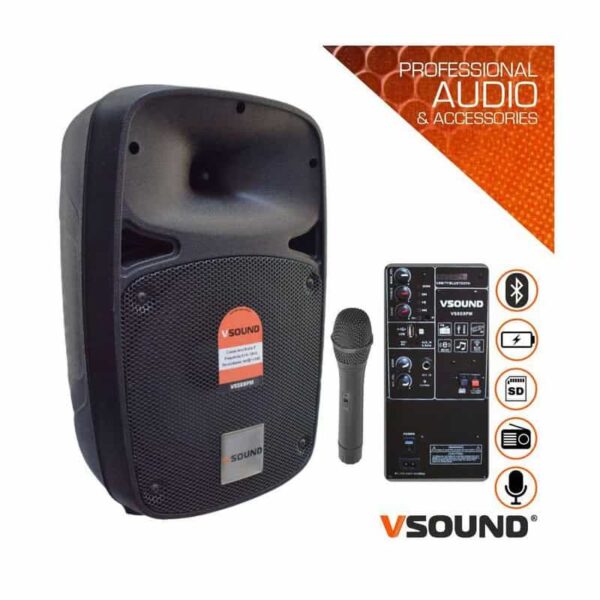 Coluna Amplificada 8" 350W USB/BT/SD/BAT MIC S/Fios VSOUND - VSSE8PM