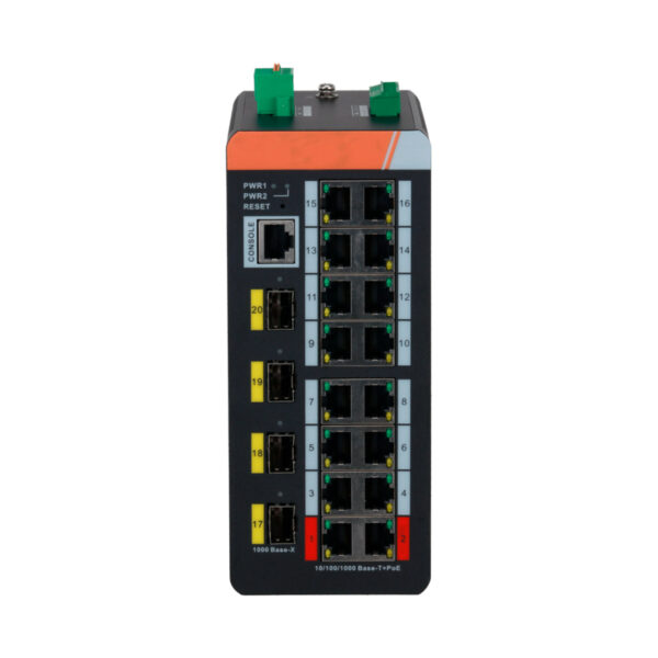 Switch PoE X-Security Carril DIN com 16 PoE RJ45+4 SFP de fibra+1 Consola - XS-SWI2016HIPOE-MGF-240-DIN - Image 2