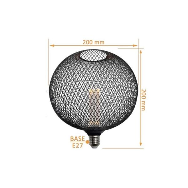 Lâmpada E27 LED 4W Redonda 2200K Rede Metal Preto Ø200mm - Image 4