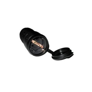 Ficha Fêmea de Borracha c/ Tampa C/ Terra Saída Direita IP44 10/16A - 250V~