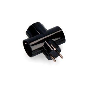 Ficha Tripla c/Terra c/ Obturadores em T c/ Interior em Bakelite Horizontal 10/16A-250V~ Cor Preta