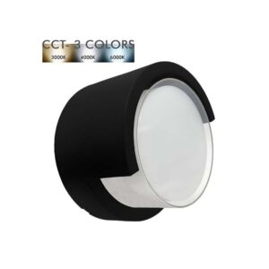 Aplique Led de Parede Saliente Redondo Preto 15W 3CCT IP65 1500Lm
