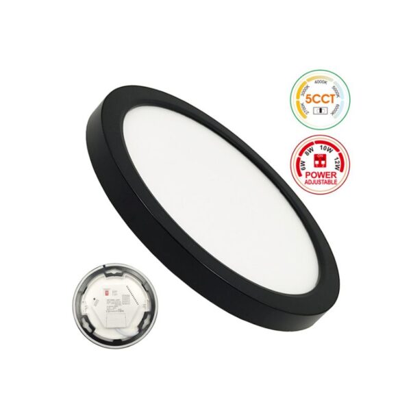 Painel Saliente/Encastrar-Saliente ARO PRETO Potência Selecionável(12/10/8/6w) – 5 CCT