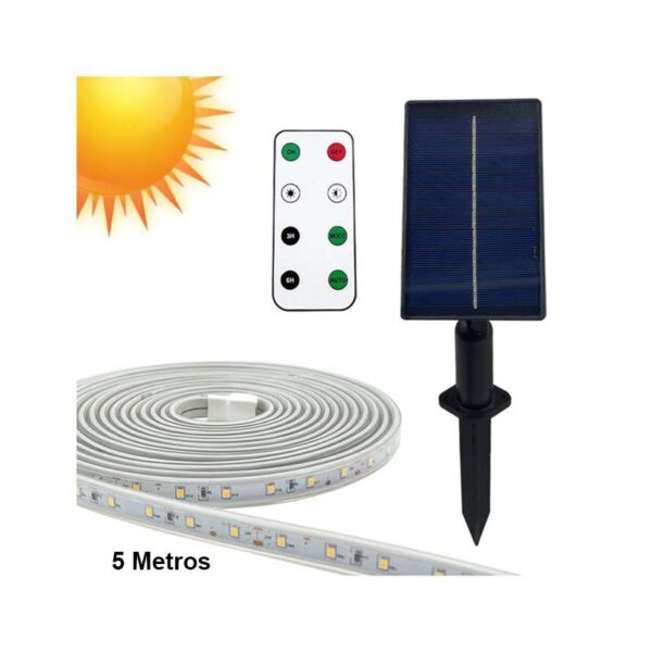 Kit Fita Led Solar C/ Comando Painel Solar IP65 2700K 5M
