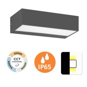 Aplique de Parede LIZ I 8W 500Lm IP65 Grafite Slighting - ESL7026CCT-GR
