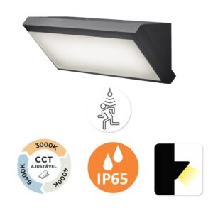 Aplique de Parede Vernum com Sensor de Presença 21W 1350Lm IP65 Grafite Slighting - ESL7029CCT-GR