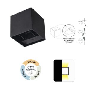 Aplique de Parede Lótus 10W 850Lm IP65 Preto Slighting - ESL7037CCT-PT