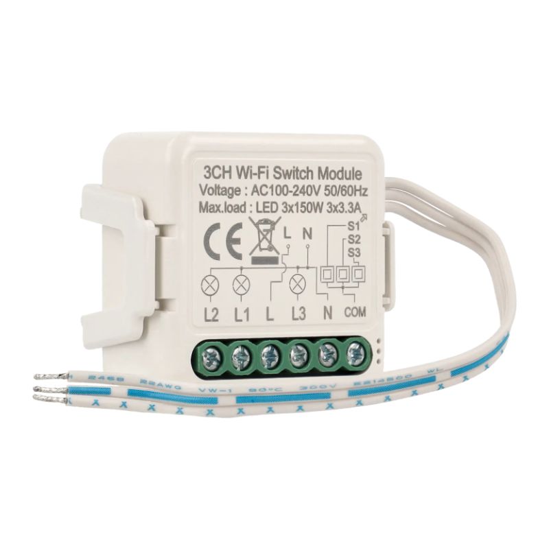 Interruptor wi-fi para 3 lâmpadas e 3 botões de parede