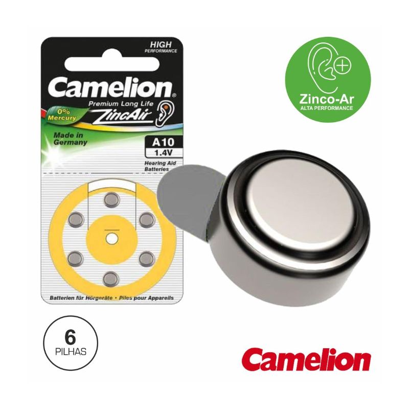 6 Pilhas Botão Pr70 / A10 1.4V 90mA Blister Camelion - A10-BP6