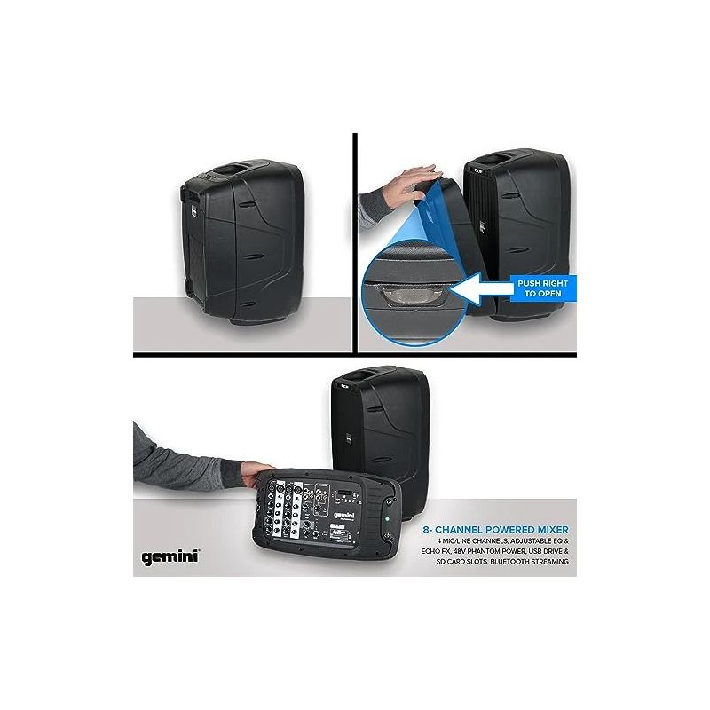 Sistema PA portátil Amplificador Classe D de 150 W 10 polegadas Gemini - ES-210MXBLU - Image 3