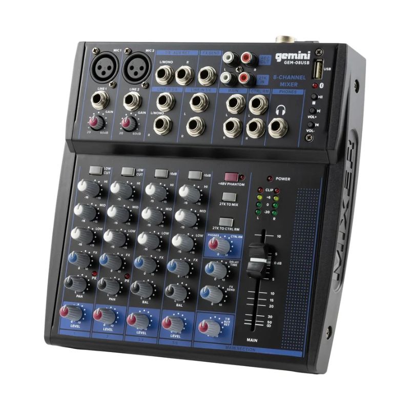 Misturador de áudio Bluetooth profissional de 8 canais Gemini - GEM-08USB