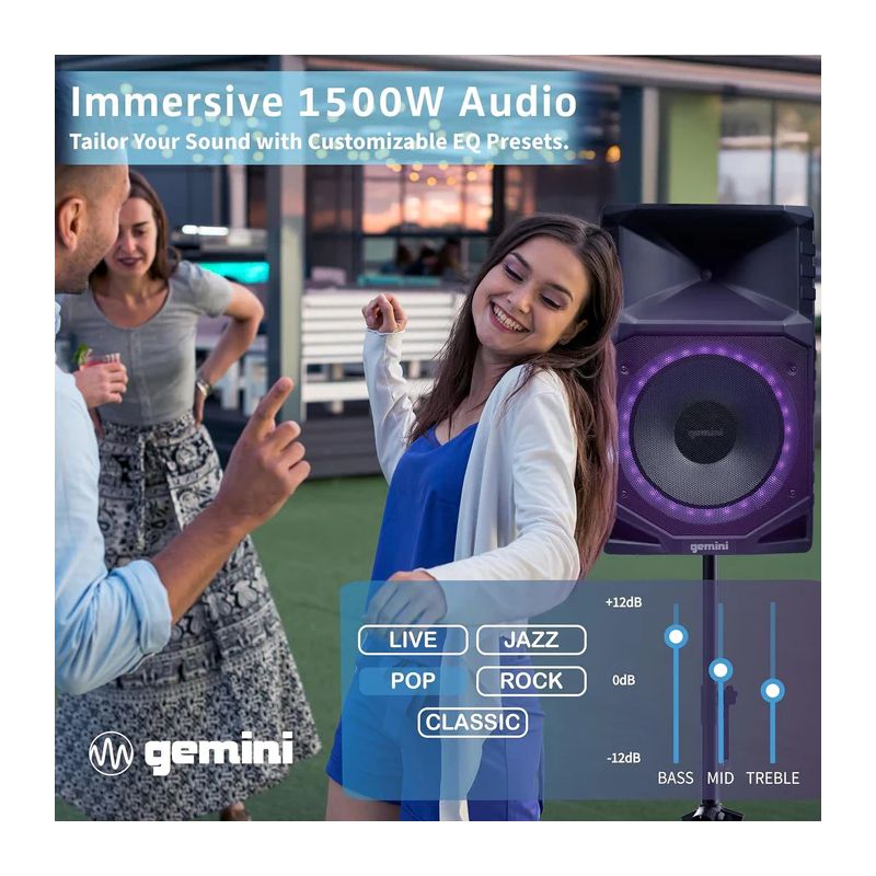 Altifalante PA Bluetooth Portátil de 1500 W - À prova de água, 15" Gemini - GXP-T1500 - Image 3