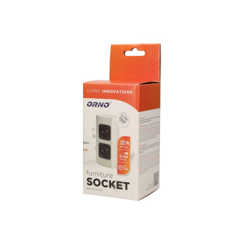 Tomada Elétrica para Armário Inferior, Cinza, Schuko Orno - OR-AE-1303/G(GS) - Image 2