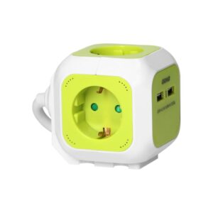 Tomadas de Extensão, 4 Tomadas Schuko, 2 x USB, Cabo de 1,4 m, Cor Limão Orno - OR-AE-13144(GS)/L