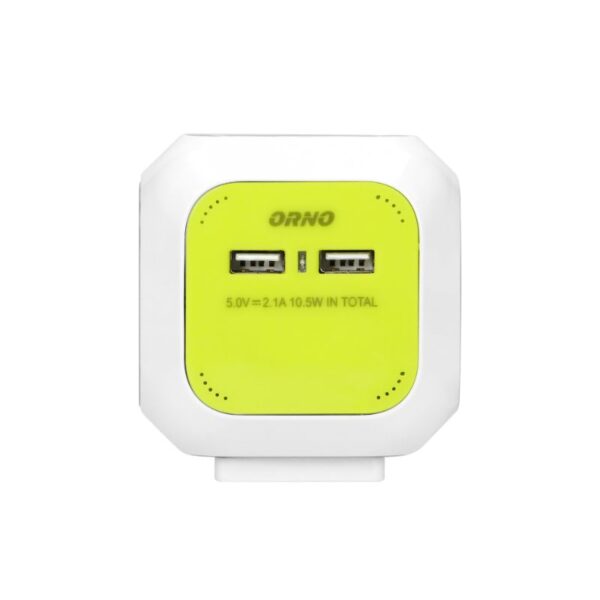 Tomadas de Extensão, 4 Tomadas Schuko, 2 x USB, Cabo de 1,4 m, Cor Limão Orno - OR-AE-13144(GS)/L - Image 3