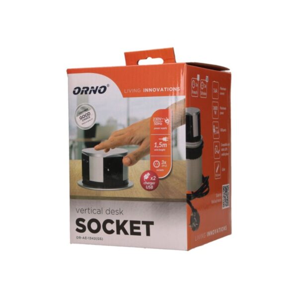Tomada Embutida para Móveis com Carregador USB e Cabo de 1.5 m, Schuko Orno - OR-AE-1342(GS) - Image 2