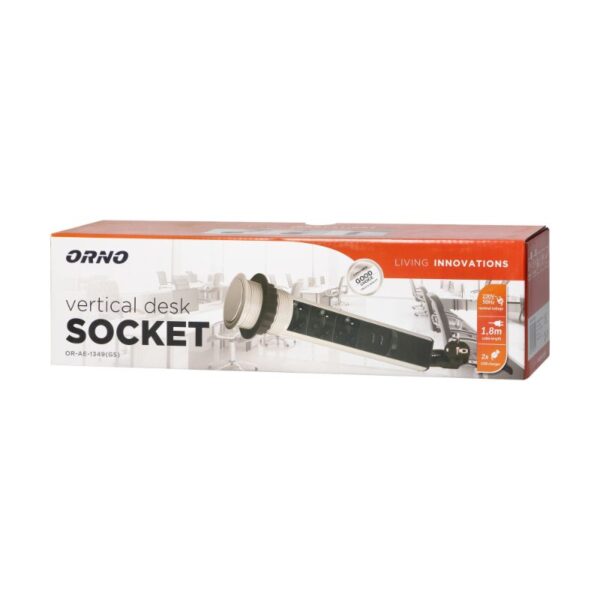 Tomada de Secretária Pop-up Ø6 cm com Carregador USB, Cabo de 1.8 m e Sistema de Bloqueio, 3x2P+E Prateada Orno - OR-AE-1349(GS) - Image 2