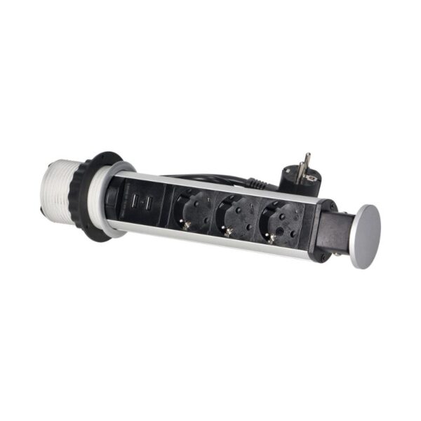 Tomada de Secretária Pop-up Ø6 cm com Carregador USB, Cabo de 1.8 m e Sistema de Bloqueio, 3x2P+E Prateada Orno - OR-AE-1349(GS) - Image 4