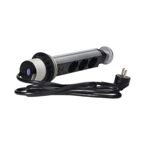 Tomada de Secretária Pop-up Ø6 cm com Carregador USB, Cabo de 1.8 m e Sistema de Bloqueio, 3x2P+E Prateada Orno - OR-AE-1349(GS) - Image 5