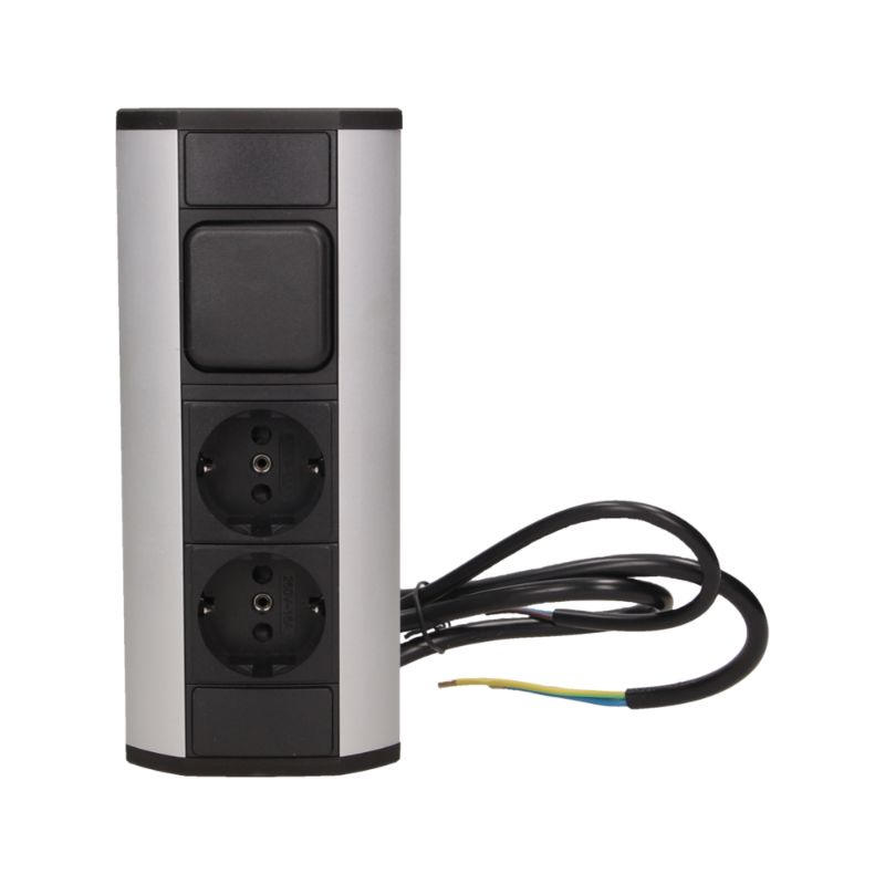 Tomada para Móveis com Interruptor, Prateada-Preta, Schuko Orno - OR-GM-9002/B-G(GS) - Image 4