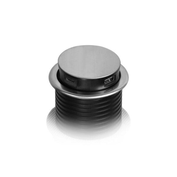 Tomada Embutida para Móveis Ø6cm com Carregador USB e Cabo de 1,5m, 3x2P+E, 2xUSB, INOX Orno - OR-GM-9027(GS) - Image 4