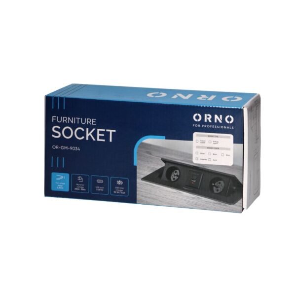 Tomada Embutida para Móveis com Borda Fresada Plana e Carregador USB, 2x2P+E (Schuko), 2x USB (tipo A+C; 3,6 A), Preta Orno - OR-GM-9034(GS)/B - Image 2