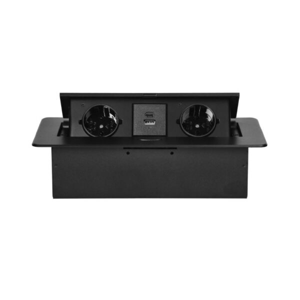Tomada Embutida para Móveis com Borda Fresada Plana e Carregador USB, 2x2P+E (Schuko), 2x USB (tipo A+C; 3,6 A), Preta Orno - OR-GM-9034(GS)/B - Image 3