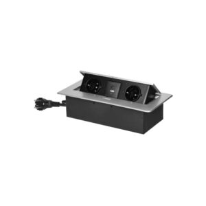 Tomada Embutida para Móveis com Borda Plana Fresada, carregador USB e cabo de 1,5 m, 2x2P+E, 2xUSB, Prateada Orno - OR-GM-9035(GS)/G