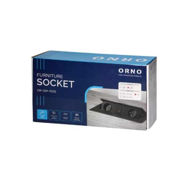 Tomada Embutida para Móveis com Borda Plana Fresada, carregador USB e cabo de 1,5 m, 2x2P+E, 2xUSB, Prateada Orno - OR-GM-9035(GS)/G - Image 2