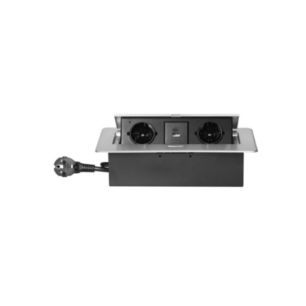 Tomada Embutida para Móveis com Borda Plana Fresada, carregador USB e cabo de 1,5 m, 2x2P+E, 2xUSB, Prateada Orno - OR-GM-9035(GS)/G - Image 4