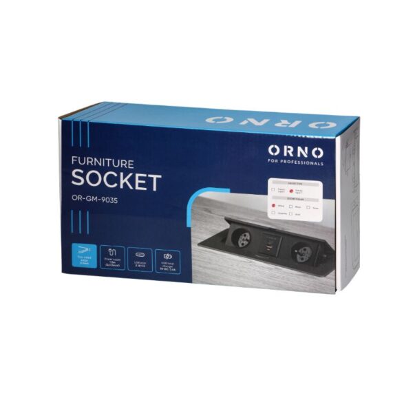 Tomada Embutida para Móveis com Borda Plana Fresada, Carregador USB e cabo de 1,5 m, 2x2P+E, 2xUSB, Branca Orno - OR-GM-9035(GS)/W - Image 2